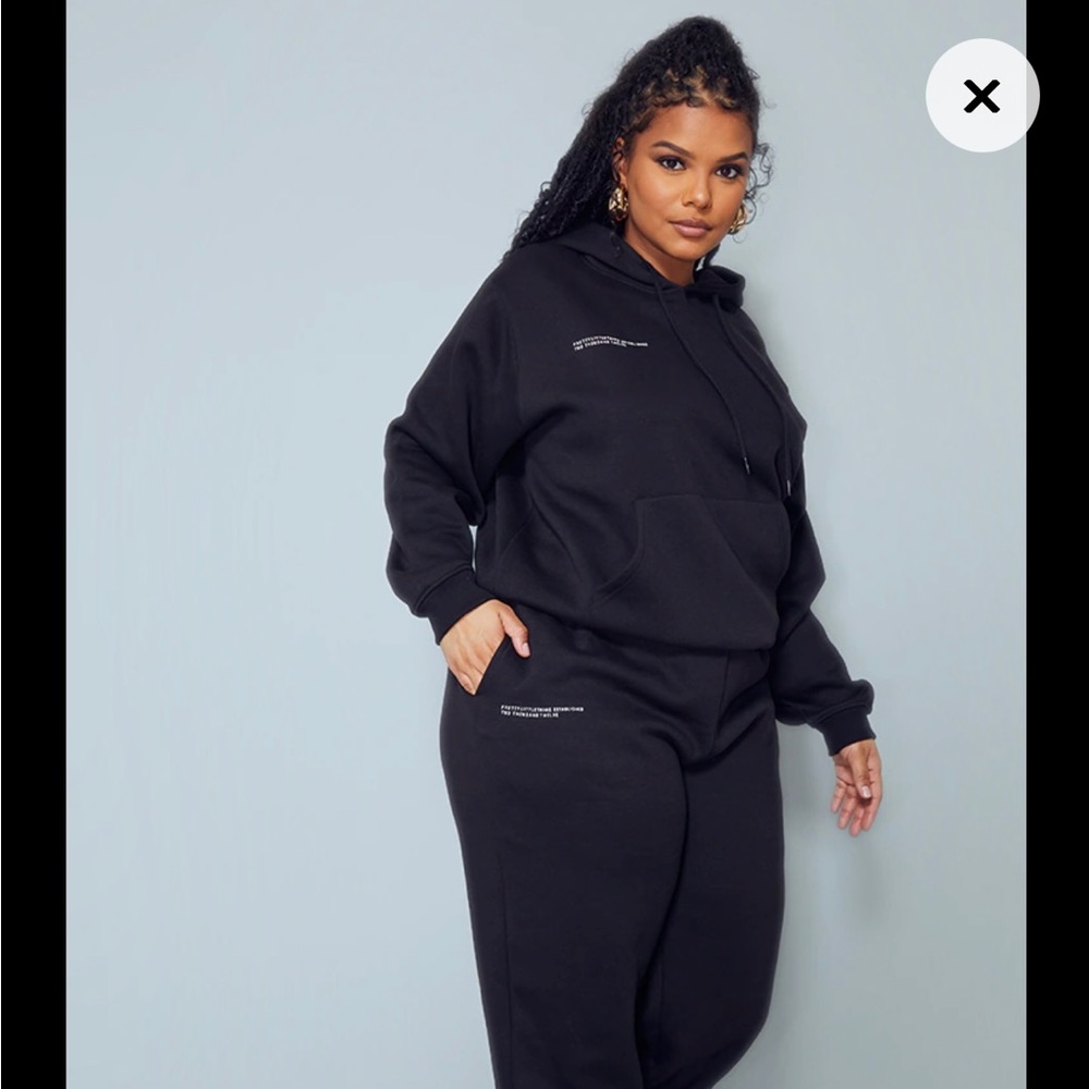 PRETTYLITTLETHING Plus Black Est 2012 Oversized Hoodie & joggers